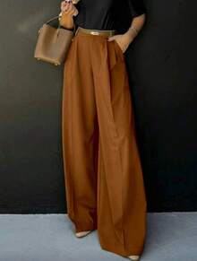 Straight-Leg, Wide-Legged Suit Trousers. Floor-Length. - Cocoa - View 1