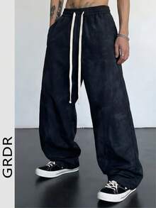 Spring New Tie-Dye Patchwork Maxi Loose Casual Pants, Breathable Ice Silk Relaxed Wide Leg Trousers With Elastic Waist And Drawstring, Comfortable And Fashionable - Black - View 1