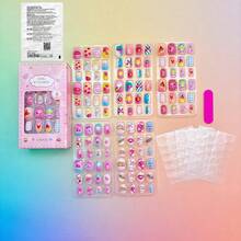 120pcs Square Cartoon Pattern Soft Gel Nail Stickers, Minimalist Style, Suitable For Girls And Kids, Super Cute DIY Fake Nails - Multicolor - View 17