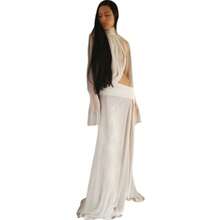French Princess Elegant Temperament Fashionable Party Women's Sexy Perspective High Neck Trumpet Sleeve Top Slit Long Skirt Set - 白色 - 查看 7