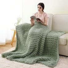 Sage Green Chunky Knit Throw Blanket,Handmade Cable Knit Crochet Blanket,Soft Thick Chenille Throw Blankets For Spring Living Room Decor,50"X60" - 淺綠色 - 查看 10