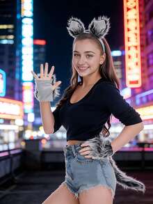 Bộ trang phục sói xám quyến rũ 4 món - Bao gồm mũ đội đầu, găng tay và đuôi, thích hợp cho Halloween, Lễ Phục Sinh, Lễ hội hóa trang, biểu diễn sân khấu, các sự kiện lễ hội, phụ kiện cosplay thời trang và tinh tế, món quà ngày lễ lý tưởng. - Nhiều màu - Xem 3