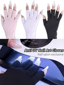 1 双防紫外线美甲手套 - 黑色、白色和粉色美甲防晒手套，弹性露指手套，适用于凝胶美甲灯，美甲沙龙辅助工具，专业美甲沙龙工作室用品 - 彩色 - 查看 1