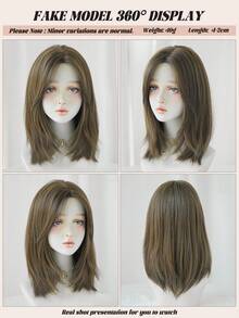 NAMM 1 PC Elegant Brown Layered Wig For Women 16 In Shoulder Length Synthetic Middle Part Wig, High Temperature Fiber Wig For Girl Daily Use - Brown - View 6