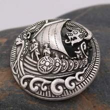 1pc New Retro Viking Round Dragon-Slaying Battle Ship Medal Men's And Women's Brooch Banquet Party Versatile Fashion Accessories Gift - Fashion - View 1