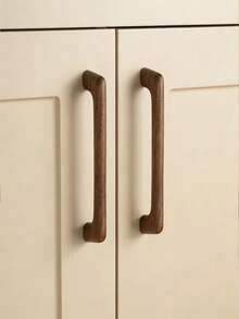 1pc Solid Wood Cabinet/Drawer Pull Handle, Wardrobe Closet Arched Wooden Door Knob, Modern Minimalist - Walnut Wood - View 9