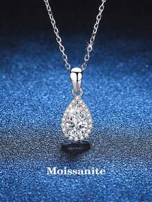 BLOVEMEE 1pc Elegant Luxury 925 Sterling Silver 1 Carat 5x8mm Teardrop Moissanite Necklace, Suitable For Women's Daily Wear, Parties, Weddings, Valentine's Day, Christmas, Thanksgiving, Women's Jewelry Gift - XL0082M - View 1