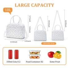 1pc Floral Pattern Insulated Lunch Bag, Quilted Thermal Lunch Tote, Food Storage Bag, Quilted Floral Handbag, Reusable Lunch Box, Leak-Proof Lunch Tote, Coquette Stylish Insulated Cooler Bag, Cute Lunch Tote, Large Capacity Reusable Thermal Cooler Bag, Home Storage Bag, Suitable For Work, Picnic Or Travel, School, Christmas Gift, Back To School Season - 藍碎花 - 查看 3