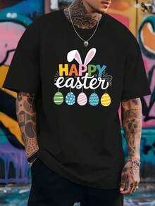 Felices Pascuas, Orejas de Conejo, Nueva Camiseta de Manga Corta para Hombre para Verano, Moda de Verano, Camiseta Básica Estampada para Hombre, Top Casual Versátil y Transpirable de Cuello - Blanco - Ver 8