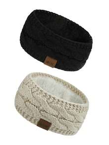 1/2pcs European & American Style Women Winter Knitted Headband With Plush Lining, Crochet Ear Warmer Thick Warm Headwrap With Criss-Cross Pattern, Suitable For Cold Weather - Multicolor - View 18