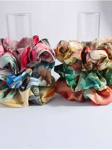 3pcs/Set Tropical Plant 3D Print Hair Scrunchies, French Bougainvillea Floral Hair Ties, Ponytail Holders - Multicolor - View 2