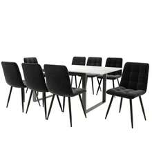 Dining Set (Table 140/180*80*75 Cm With 4 Chairs), Modern Kitchen Set, Black Velvet Chairs, White MDF Tabletop, Black Table Legs - White 1 - View 1