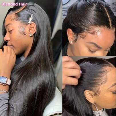 Elegant Women'S Straight Lace Front Wig, 14-Inch 4*1 Lace Area, High Temperature Fiber, Natural Look, Side Part, For Daily And Party Use