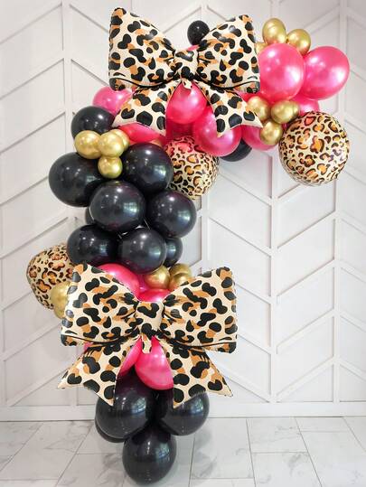 1/2pcs Matte Leopard Print Bow Balloons, For Bow Decor, Birthday, Valentine's Day, Leopard Birthday Party, Wild Theme Party, Girls' Night, Retro Glamour Party, Bachelorette Party Decoration