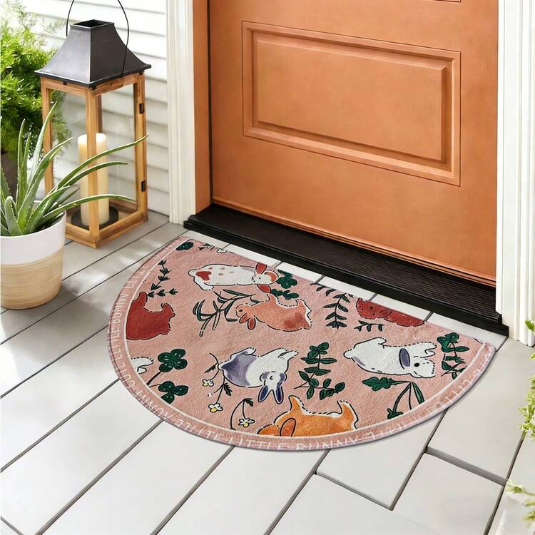 1件复活节兔子印花装饰门垫/地毯/小地毯/客厅地毯/卧室地毯，现代简约仿羊毛方形浴室垫，北欧ins风客厅卧室长方形地毯，厚绒毛，防滑底背，可折叠收纳，提升家居装饰格调 - 彩色 - 查看 9