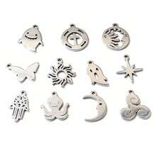 20pcs Stainless Steel Small Charms Ghost Moon Butterfly Star Cute Pendant Charm DIY Jewelry Making Accessories Necklace Bracelet - Steel - View 2