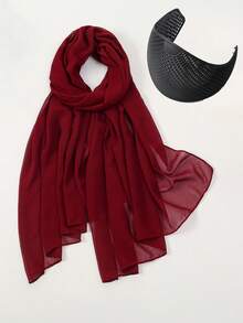 1 Set Of Combined Chiffon Scarf + Fixed Hairband, Women's Muslim Multi-Functional Headscarf, Forehead Hair Fixing Hairband, Versatile Two Pieces Set And Festive Gift - Scarf and Headband Combination - View 5