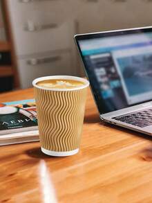 100 piezas/Paquete Vasos de papel ondulado aislados desechables de 12 onzas, vasos para bebidas de 12 onzas, vasos para café caliente (Marrón) - marrón claro - Ver 8