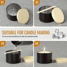 一套46个黑色蜡烛罐，每个4盎司，配有哑光木纹盖 - 非常适合蜡烛制作、艺术创作和小物件收纳 - 内含6个罐子、14根烛芯、6个烛芯支架和20个标签 - 6Pcs 黑色蠟燭罐 + 40 蠟燭製作配件 - 查看 4
