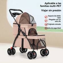 Carrito Doble Capa para Mascotas con Mecanismo de Plegado, Paneles de Malla Ventilada y Tela Oxford - Portátil Ligero para Perros y Gatos con Plegado Rápido, Pantallas de Ventana, Beige/ - Ideal para Paseos, Viajes, Visitantes al Veterinario, Uso Interior/Exterior, Diseño Compacto y Construcción Duradera - Gris Claro - Ver 8