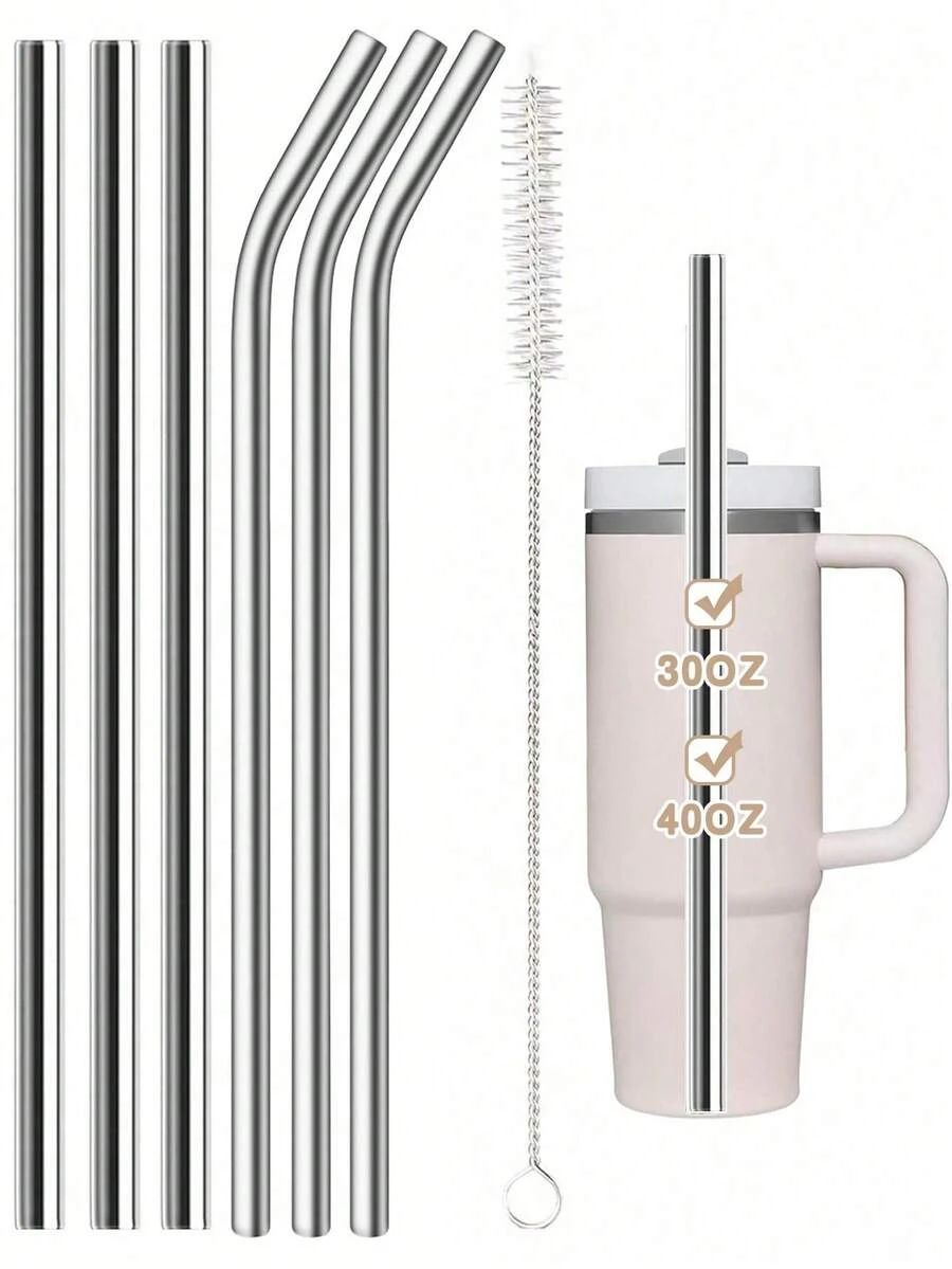 1/2/3/6 piezas Pajitas de metal de acero inoxidable reutilizables y extensibles con cepillo de limpieza, aptas para vasos de 30/40 onzas, alternativa a las pajitas de plástico