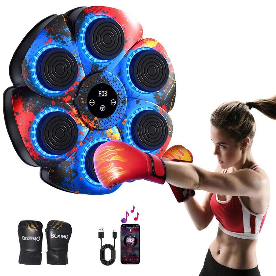 Máquina de boxeo musical KOSUARPOK 2026, máquina de entrenamiento inteligente Bluetooth con guantes de boxeo, objetivo de boxeo interactivo montado en la pared, equipo de boxeo para hogares, oficinas y gimnasios, 9 modos y 20 velocidades - A - Ver 1