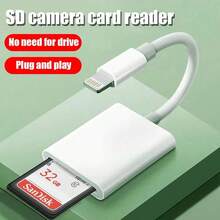 Type-C/Lightning 读卡器适配器，即插即用 SD 卡读卡器，兼容 17/16/15/14/13 Pro Max Plus，便携式读卡器 - 白色 - 查看 1