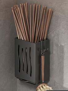 1pc Multi-Function Kitchen Chopstick Holder Organizer, Wall-Mounted Chopstick Drainer Rack, Home Kitchen Utensil Storage Rack, Home Organization Supplies, Kitchen Accessories - Black - View 12