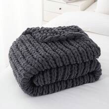 Dark Grey Chunky Knit Throw Blanket,Handmade Cable Knit Crochet Blanket,Soft Thick Chenille Throw Blankets For Couch Bed Home Decor,50"X60" - 灰色 - 查看 8