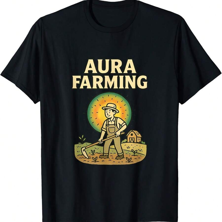Camiseta divertida de jardinería espiritual con meme de agricultura de aura - Negro - Ver 1