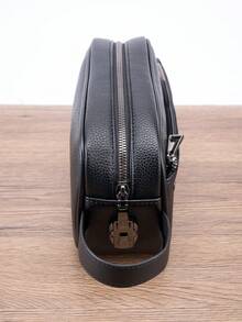 HOVI'S Men Clutch Bag Black Pebbled PU Leather - Dual Zipper & Password Lock Design Hand Strap Large Capacity Phone & Essentials Holder Anti-Theft Business Casual New Year Gift Valentine's Day Gift - Black - View 5