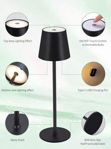 1pc Cordless Black/White Rechargeable LED Desk Lamp, Dimmable Battery Powered Table Light For Indoor Outdoor Cafe Dining - Multicolor - View 7