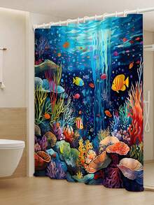 Ocean World Cartoon Series Bathroom Set - Bathroom Curtain, Polyester, Washable, 1pc/4pcs | Shower Curtain, Bath Mat, Toilet Seat Cover - A - View 19