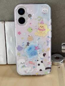 1 Pc New Ins Cute Cartoon Small Girl Heart Following From Wind, Lovely Advanced Sense Of Fashion And Personalized From The Silicone Protective Shell, Suitable Compatible With IPhone17 Iphone17promax/Iphone16 Pro Max/Iphone15 Pro/Iphone14 Iphone13/12/11, Suitable For Family/Friends/Sister/Girlfriend On Valentine's Day Gift/Birthday Gift/Mother's Day Gift - Pink - View 2