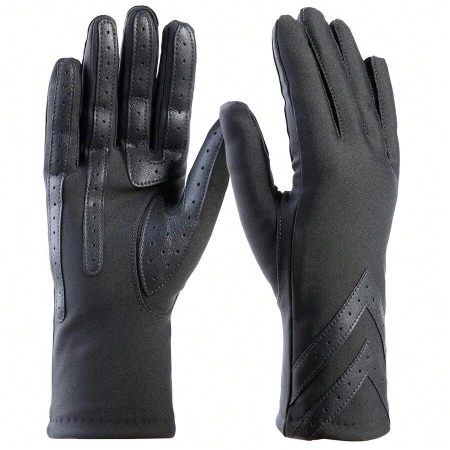 Womens Spandex Touchscreen Cold Weather Gloves With Warm Fleece Lining And  Details - Charcoal-smartdri - View 1