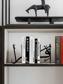 1pc Iron Geometric Metal Book Stand, Minimalist Decorative Book Holder Suitable For Study, Living Room, Bedroom, Office, Cafe, Decorative Craft - Black - View 5