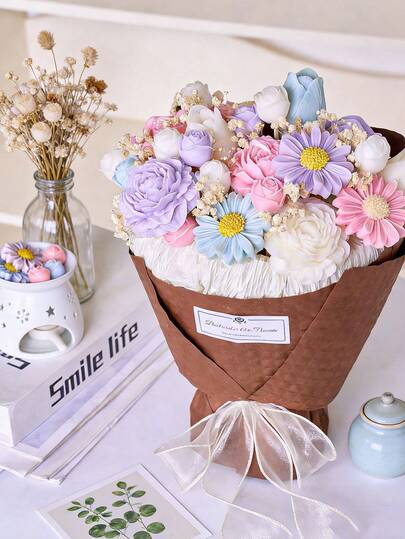 5件套花朵蜡烛模具，3D玫瑰郁金香雏菊牡丹情人节母亲节硅胶蜡烛模具，适用于大豆蜡、蜂蜡、树脂工艺品，家居装饰