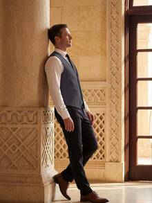 Men's Linen V-Neck Solid Color Suit Vest Casual Waistcoat For Groomsmen Beach Wedding Party - Grey - View 3