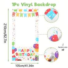 1 peça de moldura para fotos com balões coloridos, confete e caixas de presente de aniversário. Tamanhos: 120*60/180*90/210*105 cm. Ideal para fotos e decoração de festas de aniversário, tanto em ambientes internos quanto externos. - Multicolorido - Ver 5