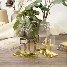 10pcs Golden Wedding Table Numbers 10cm*15cm/3.94in*5.9in  Acrylic Seat Cards Decorations With 1-20 Printed Table Sign Numbers For Wedding Reception, Event, Party, Restaurant - Nhiều màu - Xem 13