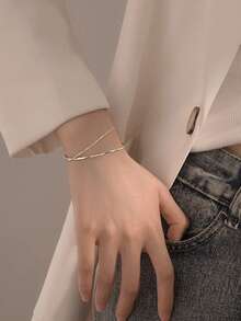 1件优雅女士几何双层手链，简约ins风设计，时尚简约，适合日常佩戴，情人节礼物 - 銀色 - 查看 10