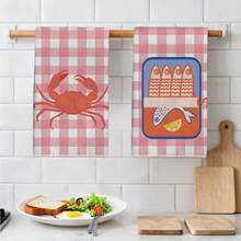 2 paños de cocina con patrones de cuadros rosa, lata de sardinas y cangrejo, toallas de cocina de microfibra súper absorbentes, paños de cocina, regalos perfectos para inauguración de casa y reuniones familiares, paños y toallas de cocina, decoración del hogar para fiestas - Rosa - Ver 6