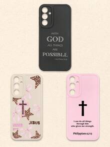 3件套基督教圣经经文手机壳，印有励志宗教语录和十字架图案的软TPU手机壳，黑色/粉色/白色可选，基督教信仰礼物，适合日常生活和教会活动，兼容和Galaxy，国际版，非国内版 - 彩色 - 查看 28