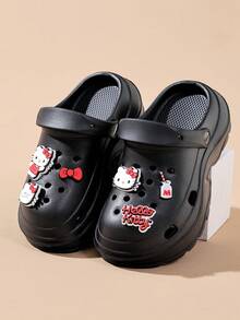 Hello Kitty Women's Cartoon Cute Rhinestone Hollow Outdoor Beach Slippers, Spring/Summer - Black - View 2