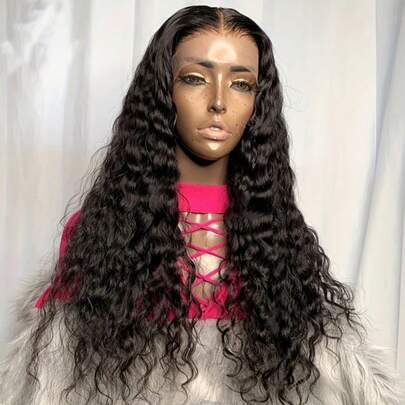 Elegant 26-Inch Natural Black Kinky Curly Human Hair Wig With Youngsters Hair - Soft, Deep Lace Front, Pre-Plucked For Easy Wear, 180% Density,