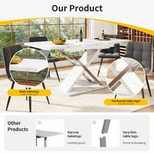 Versatile Retractable Dining Table For Kitchen & Studio, Marble Look Desk With Stable Base & Smooth Rails - White1 - View 4