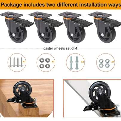 Juego de 4 ruedas giratorias de alta resistencia de 4 pulgadas, ruedas industriales, juegos de 4 para carros y carretillas con freno doble universal para bancos de trabajo, carros y muebles: evitan el desgaste, son estables y evitan el calor.