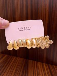 8-24件/套 欧美风金色螺旋花瓣耳环套装，适合情人节、母亲节礼物、日常搭配 - 金色 - 查看 3