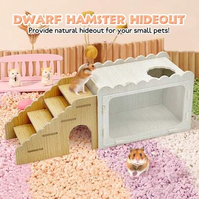 Fhiny Hamster Hideout Wooden Chamber With Climbing Ladder, Visible Hamster Digging Box With Acrylic Transparent Board Gerbil Platform Exploring House Habitat Decor Dwarf Hamsters Gerbils Mice