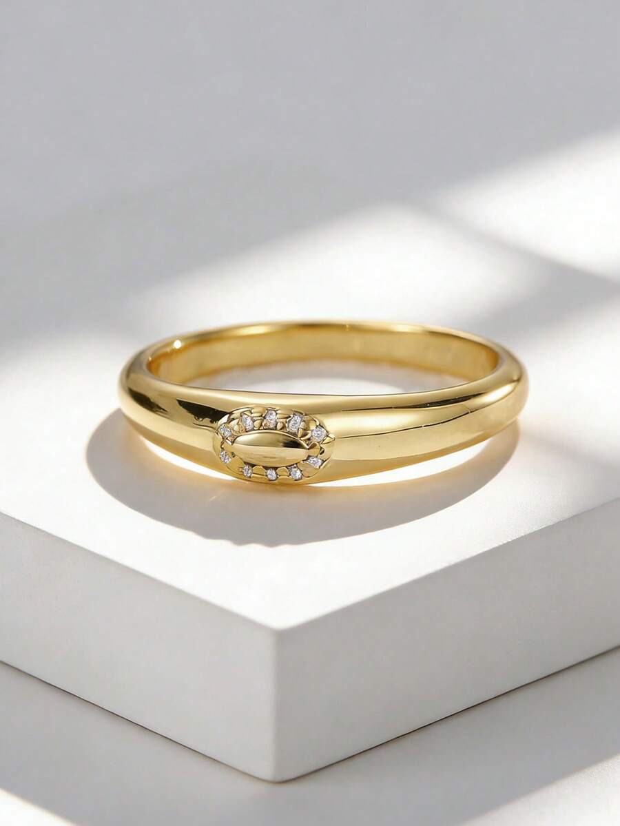 Charm-In Gold-Plated Cubic Zirconia Accented Minimalist Ring For Women - Perfect For Daily Wear & Gifting - Gold - View 1